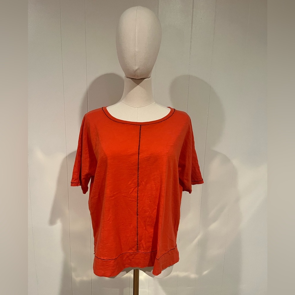 Eileen Fisher Organic Cotton Ballet Neckline Orange Oversized T-Shirt
